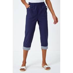 Roman Contrast Detail Cropped Stretch Trouser in Navy