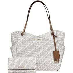 Michael Kors Jet Set Travel Large Chain Shoulder Tote & Trifold Wallet Set - Vanilla