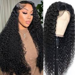 Absfwiw 13x4 Deep Wave Lace Front Wig 20 inch Natural Black