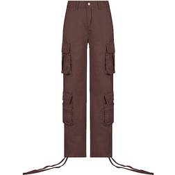 Viatabuna High Waist Baggy Cargo Jeans Women - Brown