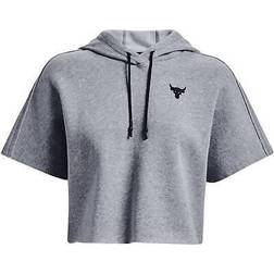 Under Armour Women's Project Rock Fleece Short Sleeve Hoodie - Steel Medium Heather/Black