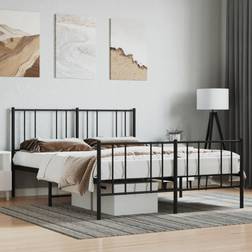 vidaXL black, 140 cm/with headboard & Metal Bed Frame Headboard Bed Base Mattress Foundation
