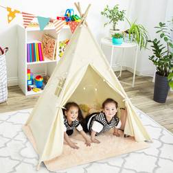 Costway Kids Canvas Teepee Play Tent Foldable Playhouse Toys for Indoor Outdoor