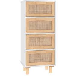 vidaXL Massivt Fyrretræ og Naturlig Rattan Hvid 40 x 30 x 90 cm Opbevaringsskab