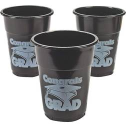 Fun Express Black congrats grad plastic disposable cups, party supplies, 50 pieces