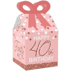 Big Dot of Happiness 40th pink rose gold birthday square favor gift boxes party bow boxes 12 ct