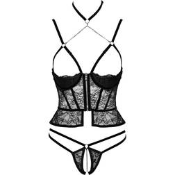 Abierta Fina Svart Spetskorsett Set