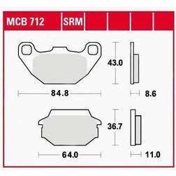 TRW Lucas Bremsbeläge organisch MCB712 84,8/64x43/36,7x8,6/