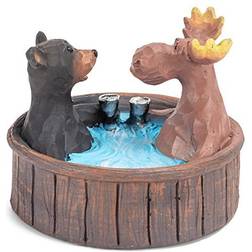 Napco Bear and Moose In Woodgrain Hot Tub Natural Figurine