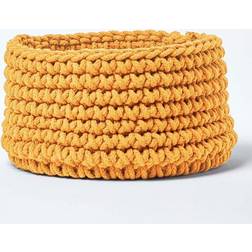 Homescapes Cotton Knitted Round Mustard Basket