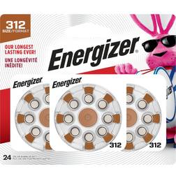 Energizer Hearing Aid Batteries Size 312, Brown Tab 312 24.0 ea