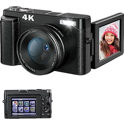 4K Vlogging Camera with SD Card, 48MP Digita and 2 Rechargeable Batteries