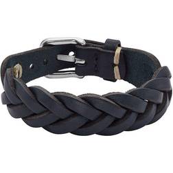 Fossil Men Leather Essentials Navy Leather Strap Bracelet