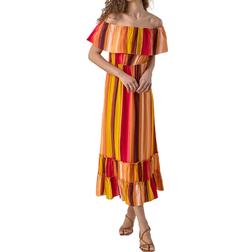 Roman Striped Ruffle Bardot Maxi Dress - Multi