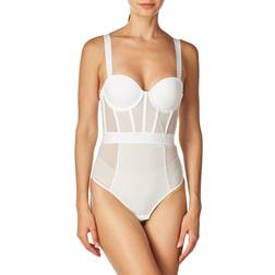 DKNY Women's Sheers Strapless Bodysuit Shapewear - Dark White