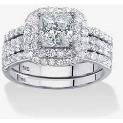 Palmbeach jewelry 2.37 tcw princess-cut cubic zirconia 3-piece halo bridal set