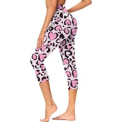 Gayhay Women's High Waisted Capri Leggings - Pink Leopard