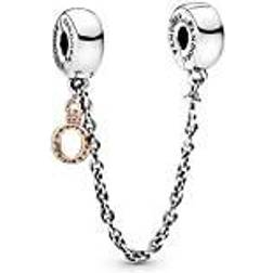 Pandora Dangling Crown O Safety Chain Charm - Silver/Rose Gold