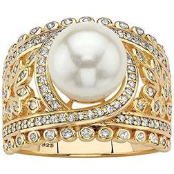 Palmbeach jewelry 14k simulated pearl and cz gold-plated silver floral ring