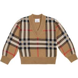 Burberry Kid's Holly Checked Wool-Blend Sweater - Archive Beige