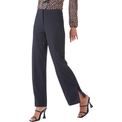 Roman Side Split Detail Straight Trousers - Black
