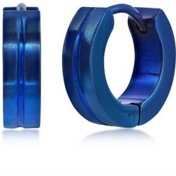 Blackjack Mens Stainless Steel 13mm Lined Huggie Hoop Earrings Blue Blue