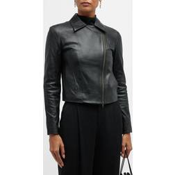 Vince Classic Leather Zip Front Jacket - Black