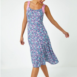 Roman Sleeveless Contrast Floral Print Dress - Pink