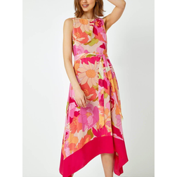 Roman Sleeveless Floral Print Hanky Hem Dress - Cerise