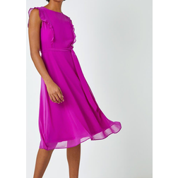 Roman Sleeveless Frill Detail Chiffon Dress - Purple