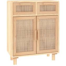 vidaXL 60 x 30 x 75 cm Massivt Fyrretræ Og Naturlig Rattan Brun Skænk