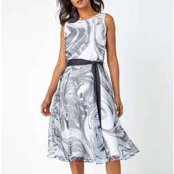 Roman Sleeveless Marble Print Dress - Black