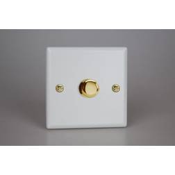 Varilight Vogue LED V-Pro 1 Gang Rotary Dimmer Switch White with Brass Knob