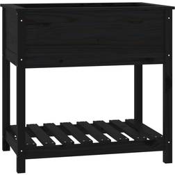 vidaXL black, 82.5 81 Solid Wood Pine Planter with Shelf Plant Raised Bed