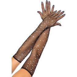 Leg Avenue Black Fishnet Rhinestone Gloves