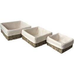 RED HAMPER of 3 Cotton Lined Square Seagrass Tray Brown Basket