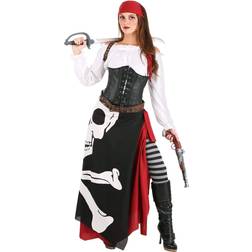 Fun Skeleton Flag Rogue Pirate Costume for Women Gray/Red/White