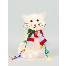 Tall Lighted Christmas Plush Cat With String Lights Yard Sculpture