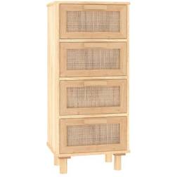 vidaXL 40 x 30 x 90 cm Massivt Fyrretræ Og Naturlig Rattan Brun Skænk