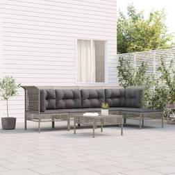 vidaXL 6-tlg Garten-Lounge-Set mit Kissen Grau Poly Rattan Lounge-Set