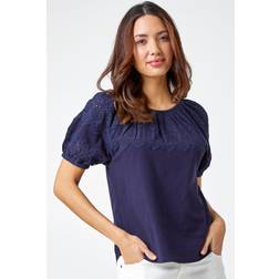 Roman Cotton Broderie Puff Sleeve Top