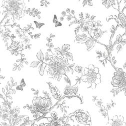 Norwall Butterfly Toile Charcoal Wallpaper