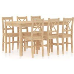 vidaXL Pine Dining Set 70x140cm 7pcs