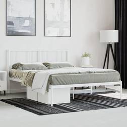 vidaXL white, 160 200 cm/with headboard Metal Bed Frame with Headboard Bed Base Mattress Foundation