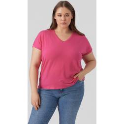 Vero Moda CURVE Damen Vmaya Ss V-Neck Tee VMA Noos Curve T-Shirt, Pink Yarrow, XL-52/54