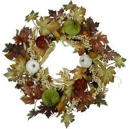 Northlight Green Pumpkins & Straw Fall Harvest Wreath