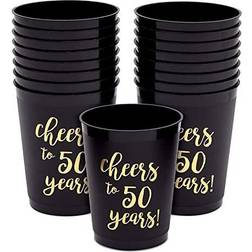 Sparkle and Bash 50th Birthday Party Cups, Cheers to 50 Years 16 oz, 16 Pack Black