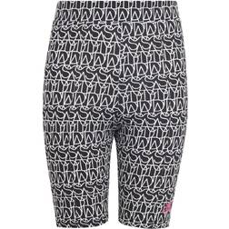 adidas Brand Love Print Cotton Biker Tights - Black/White/Semi Lucid Fuchsia (IB8910)