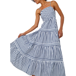 Roman Sleeveless Stripe Tiered Cotton Maxi Dress - Navy