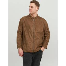 Jack & Jones Plus Size Leather Look Biker Jacket Cognac